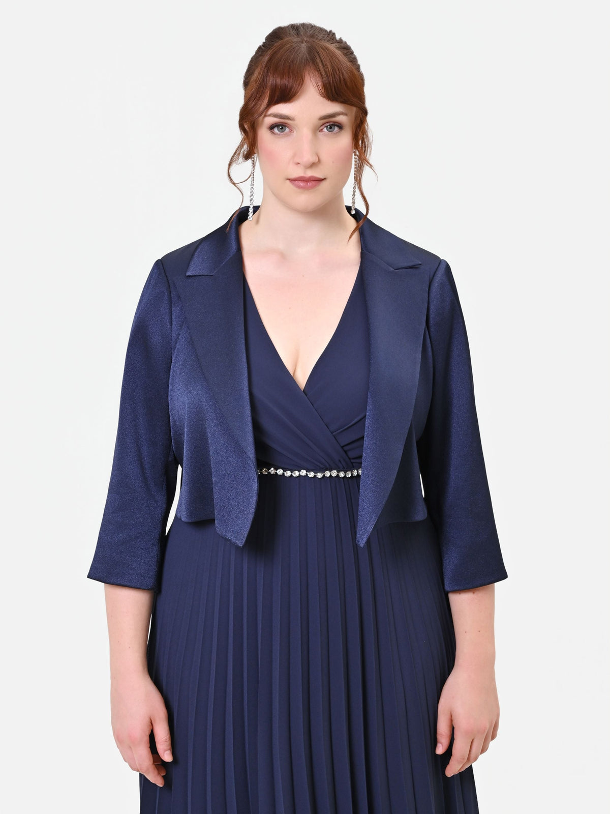 Giacca Curvy bolero in raso blu navy