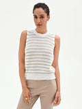 Top bianco panna in maglia crochet a righe