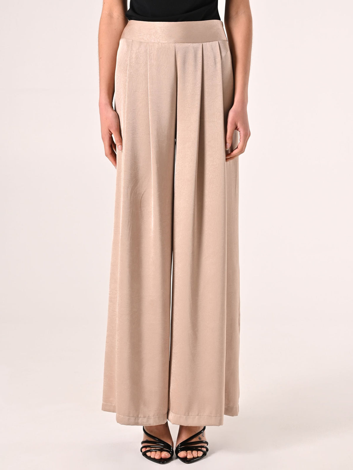 Pantaloni Ampi in Envers Satin Beige Scuro
