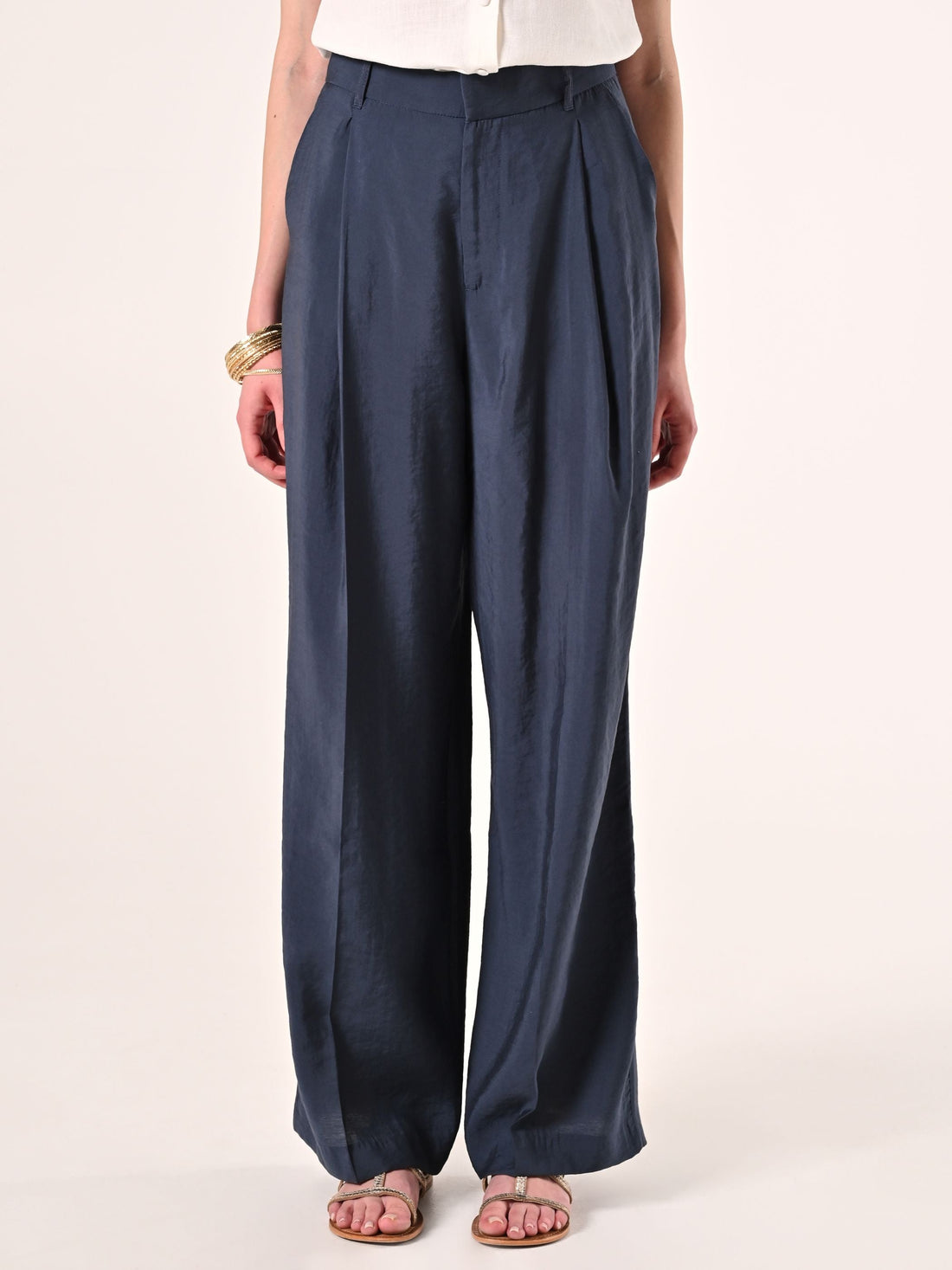 Pantaloni Ampi in Misto Modal Blu