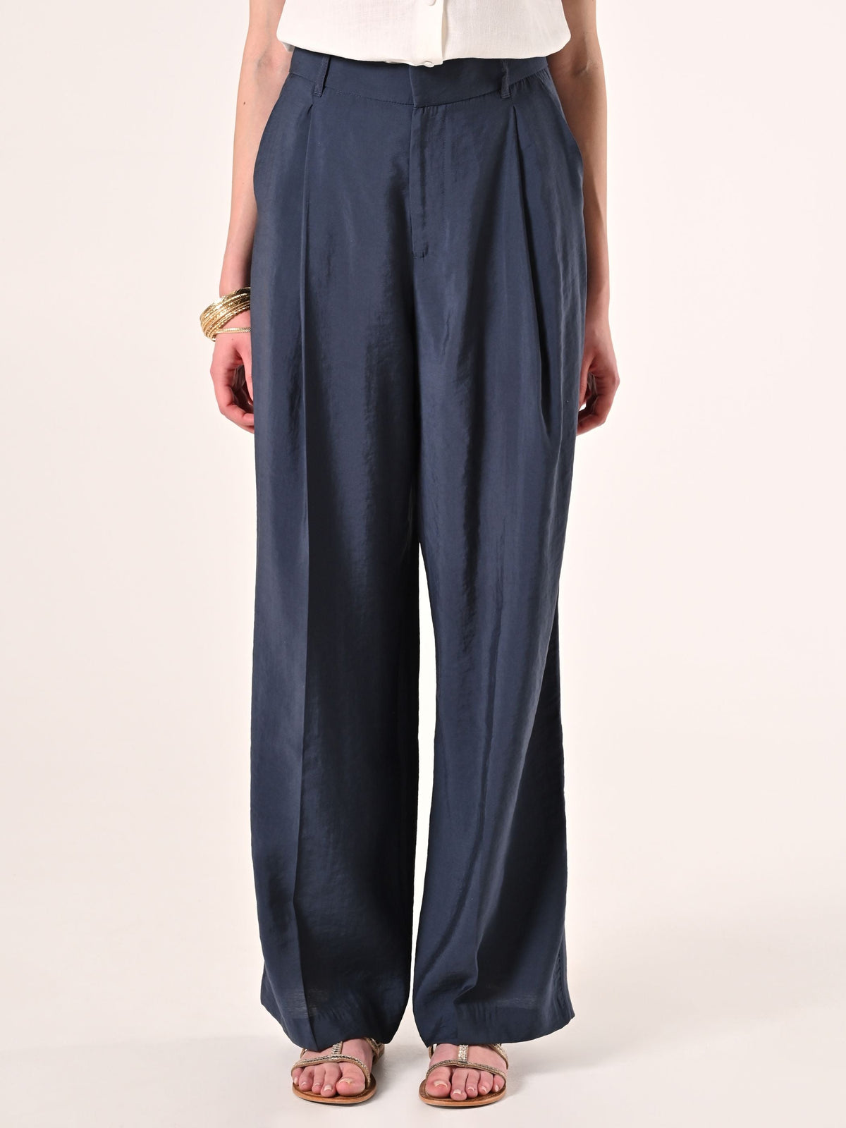 Pantaloni Ampi in Misto Modal Blu