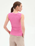Top rosa in maglia a costine con inserto a righe