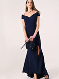 Abito Lungo Blu Navy off-the-Shoulders