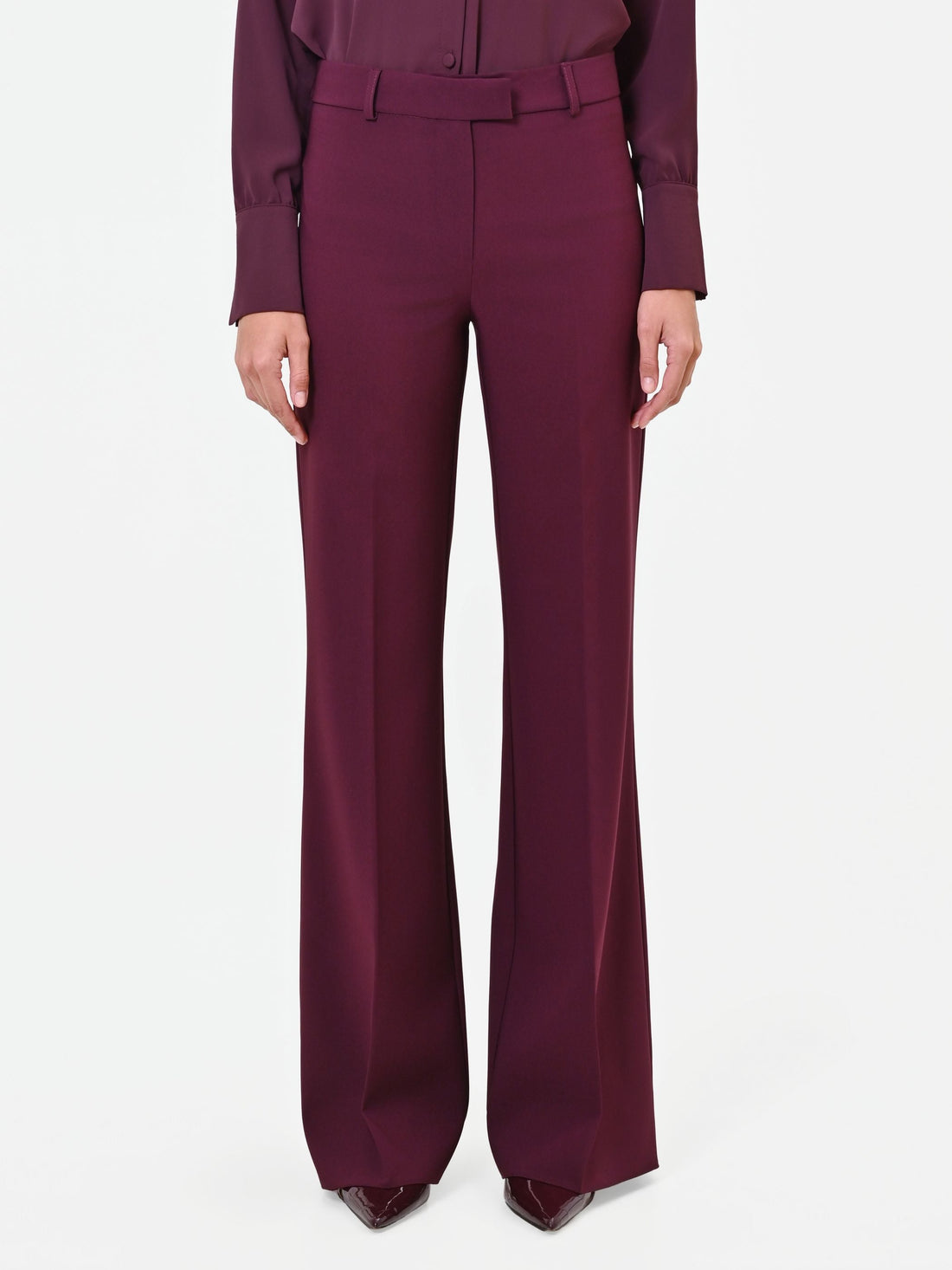 Pantalone Studio flare bordeaux in tessuto tecnico