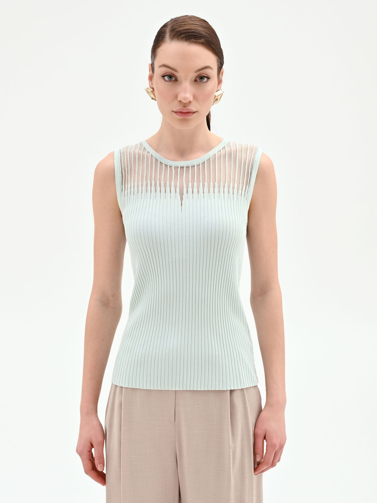 Top verde menta in maglia a costine