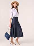 Gonna Midi in Denim con Cintura Ricoperta