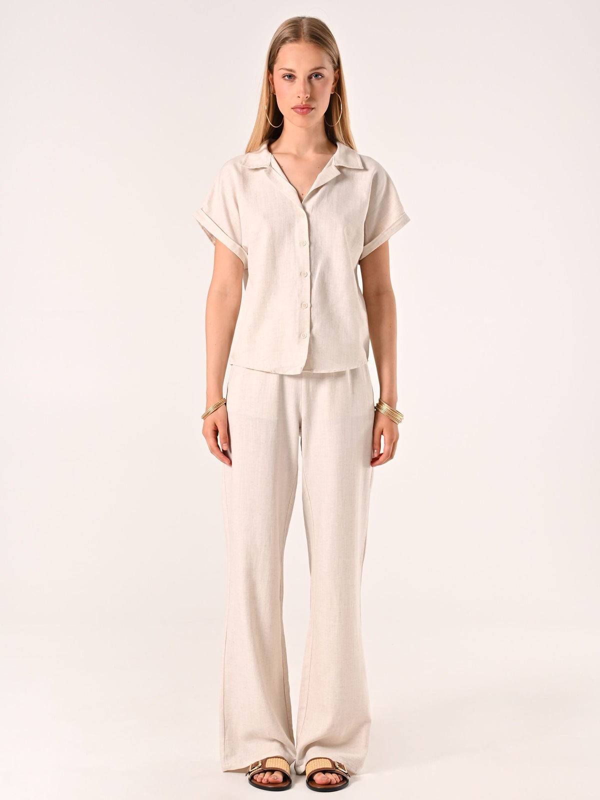 Camicia Boxy Beige in Lino Cotone