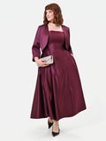 Abito Curvy bordeaux rosso in raso