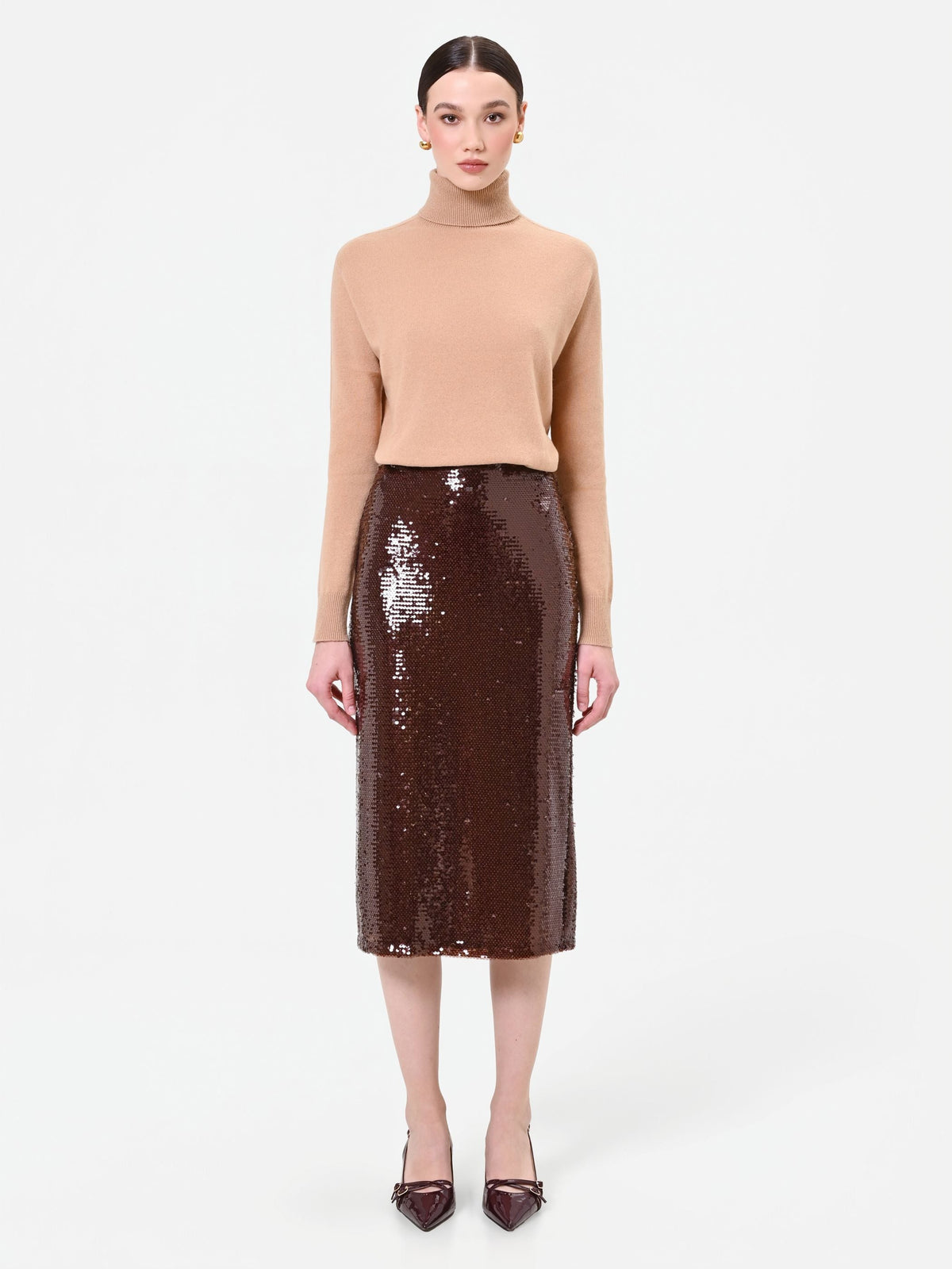 Gonna longuette marrone in paillettes