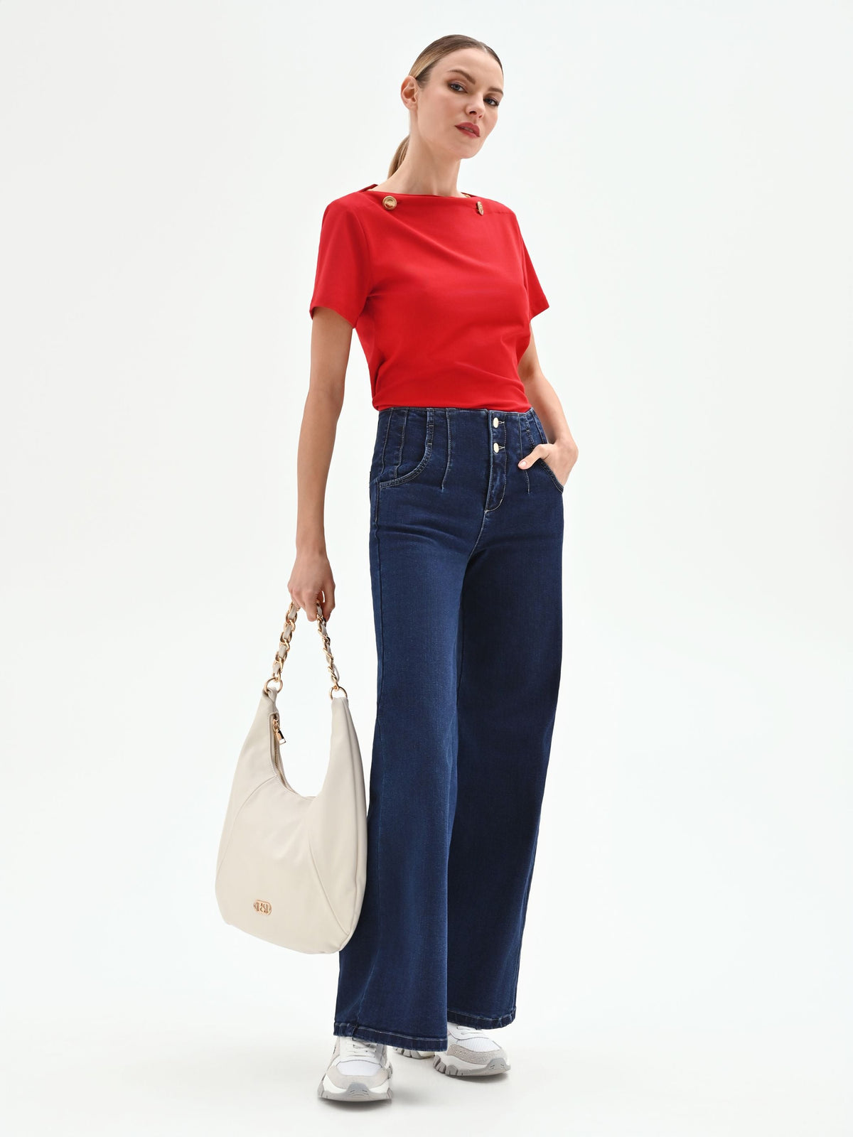 Jeans palazzo blu a vita alta