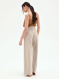 Pantalone palazzo beige gessato con punti luce