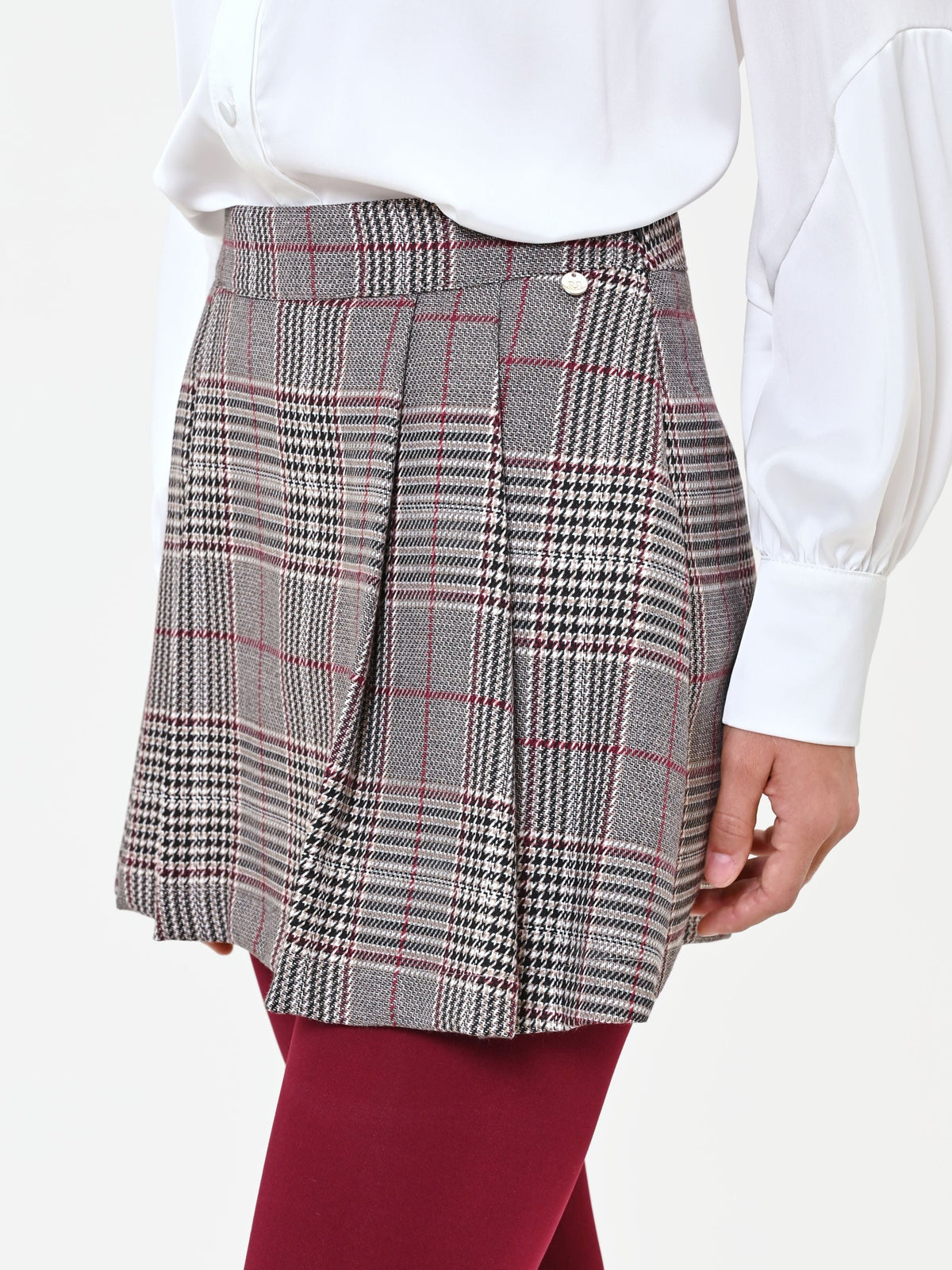 Skort principe di galles tortora e beige in poliviscosa