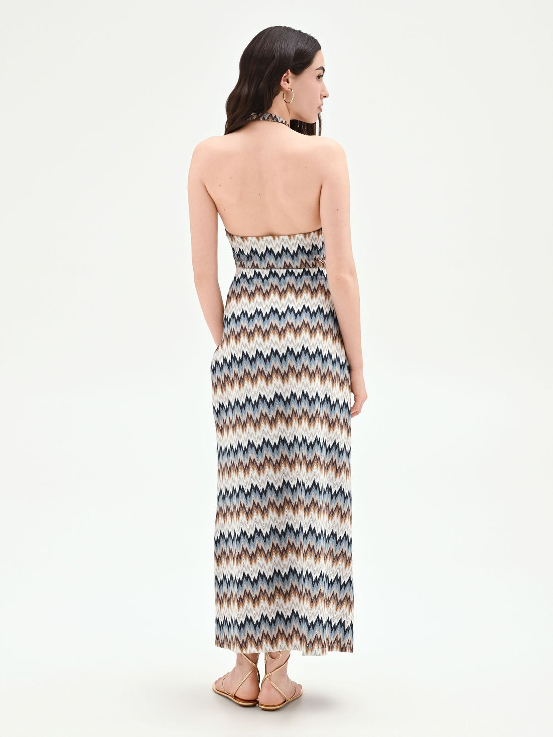 Abito lungo azzurro con motivo chevron