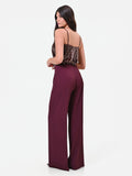 Pantalone palazzo bordeaux con bottone piatto in cadi