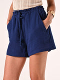 Pantaloni Ampi Corti in Cotone Blu