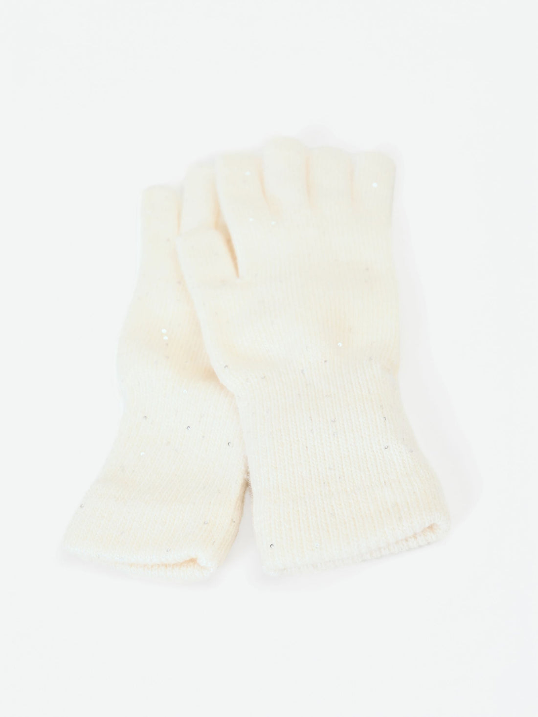 Guanti panna bianco in maglia con paillettes