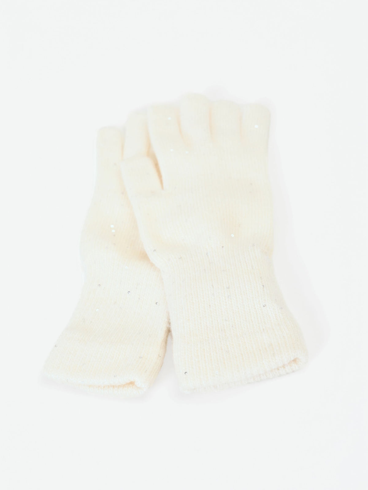 Guanti panna bianco in maglia con paillettes