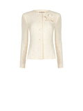 Giacca bouclé beige chiaro con fiore applicato