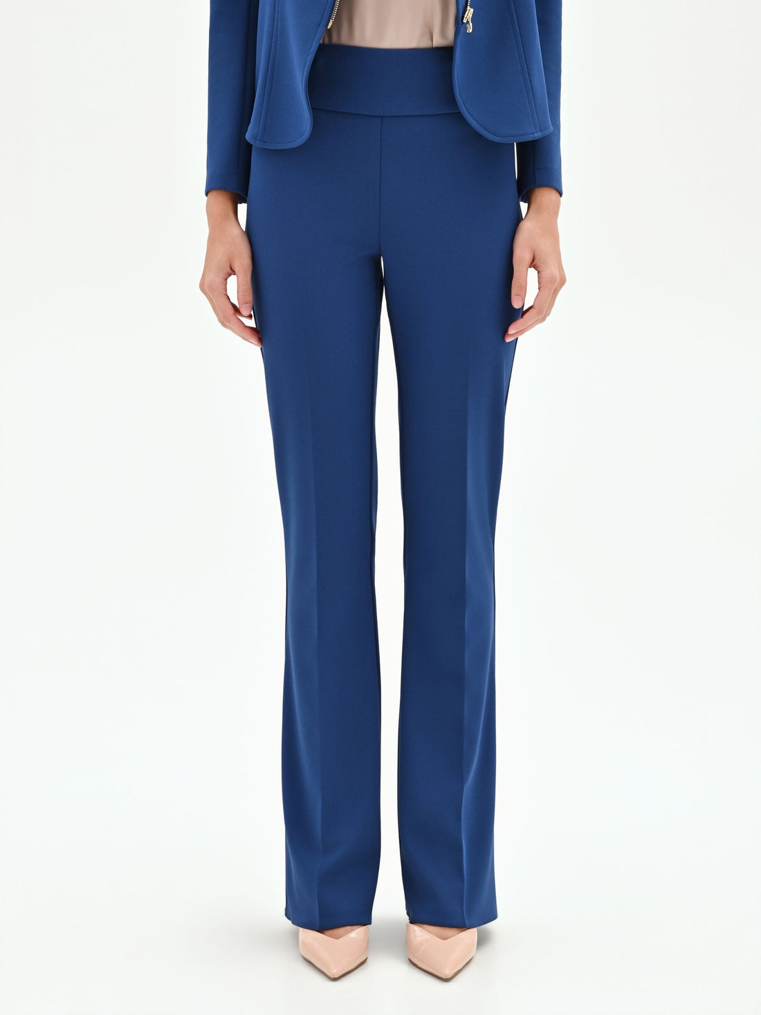 Pantalone mid flared blu brillante con fascione
