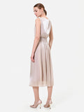 Abito midi tortora beige con scollo drappeggiato