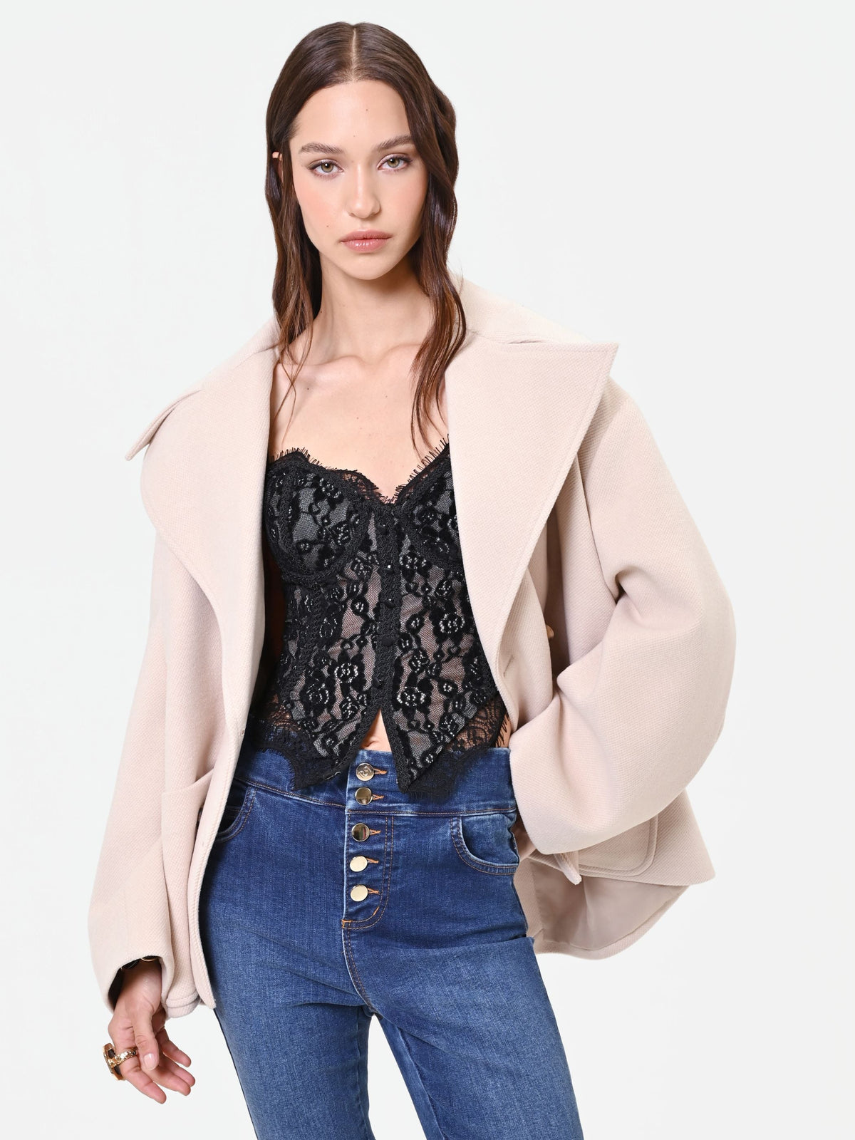 Top bustier nero in pizzo floreale