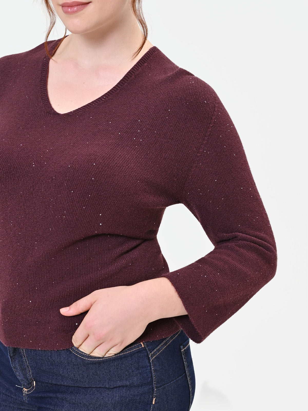 Maglia Curvy bordeaux rosso con punti luce