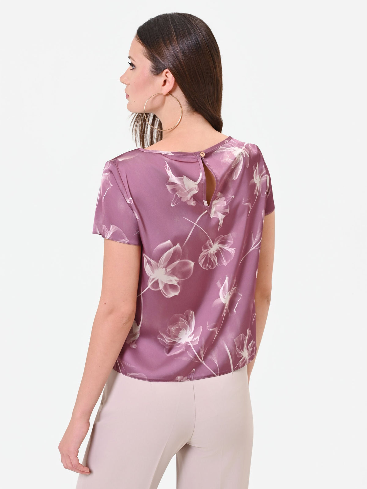 Blusa rosa antico con stampa floreale