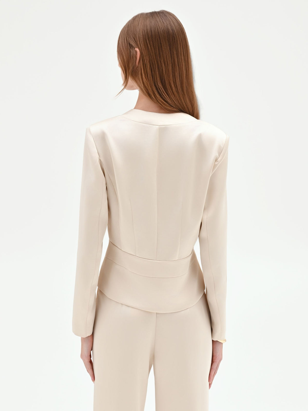 Giacca Beige Chiaro con Drappeggio in Raso