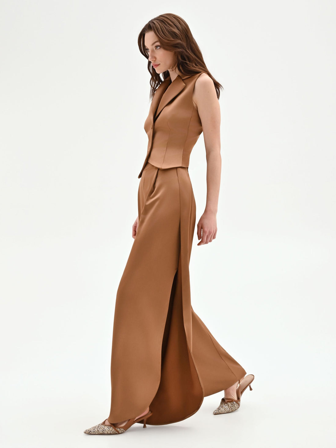 Pantalone a palazzo marrone bronzo con pinces