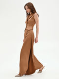Pantalone a palazzo marrone bronzo con pinces