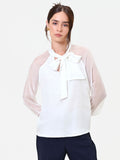 Blusa Studio bianca in misto seta con fiocco