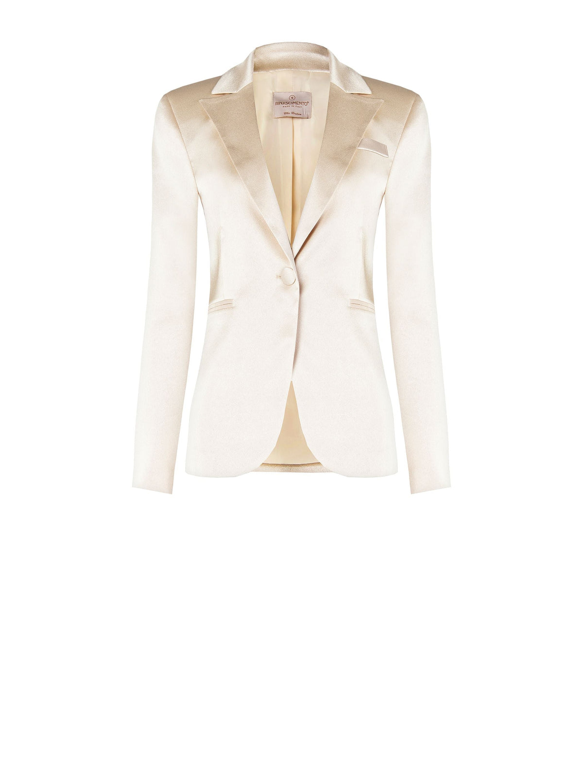 Giacca Monopetto in Raso Strutturato Beige