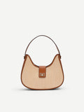 Borsa a sella beige effetto raffia
