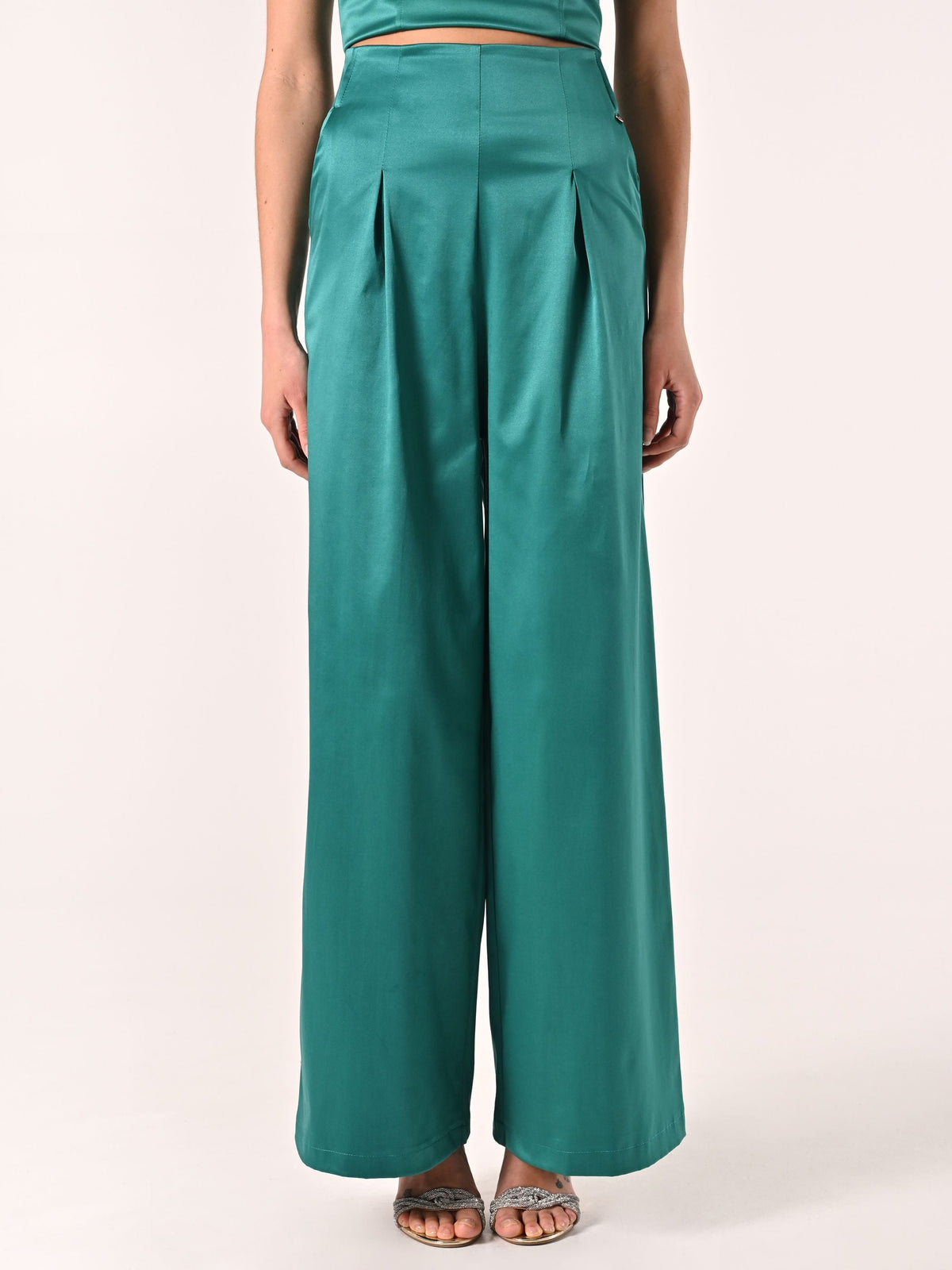 Pantaloni in Raso strutturato Verde Reale