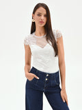 Top body avorio con inserti in pizzo e tulle