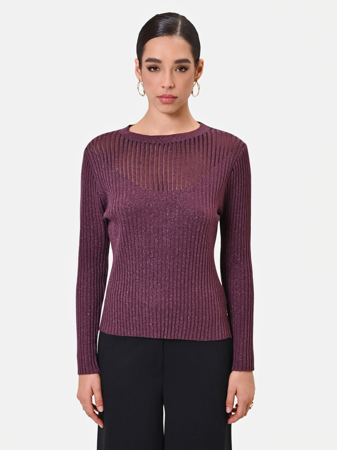 Maglia in viscosa bordeaux con dettagli semitrasparenti
