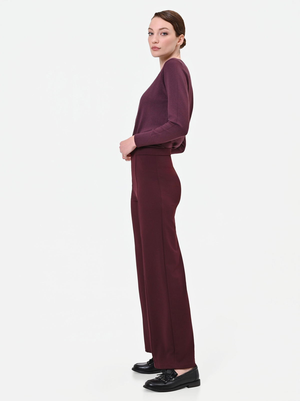 Pantalone a gamba larga bordeaux rosso