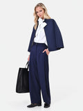 Pantalone palazzo blu navy con pinces in tessuto tecnico
