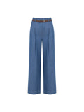 Pantalone a palazzo blu indaco con cintura