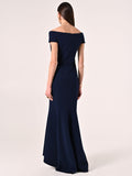 Abito Lungo Blu Navy off-the-Shoulders