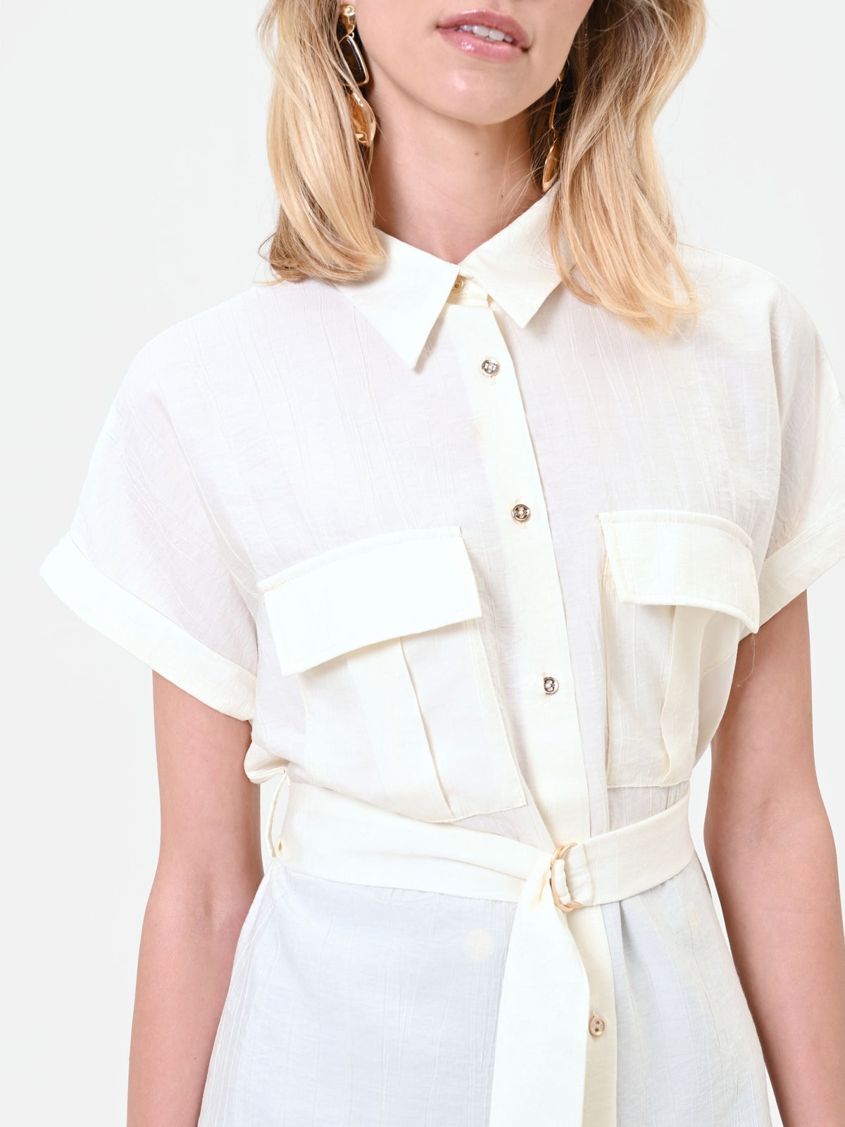 Camicia utility a maniche corte bianco panna