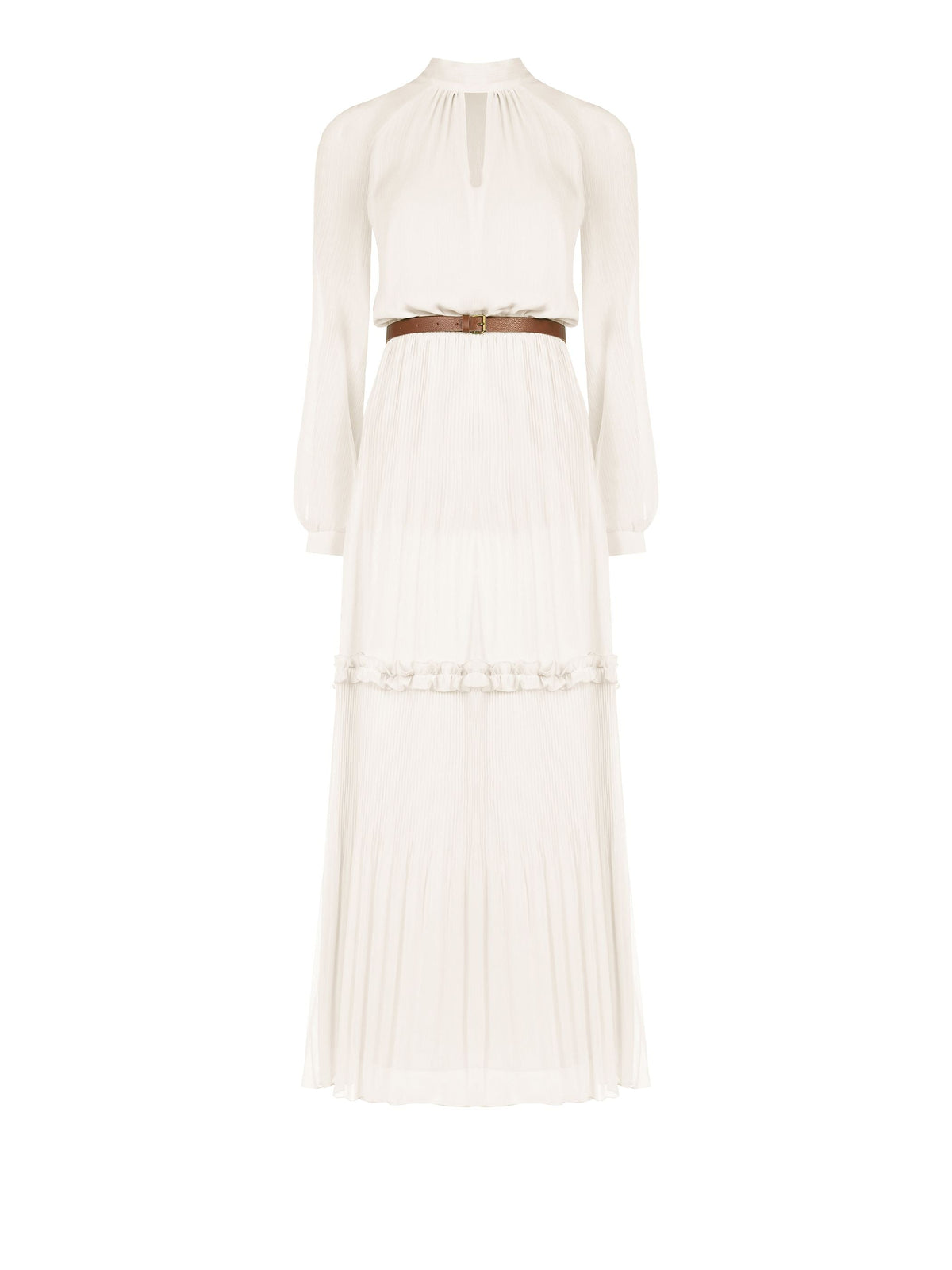 Abito lungo bianco in georgette plissé