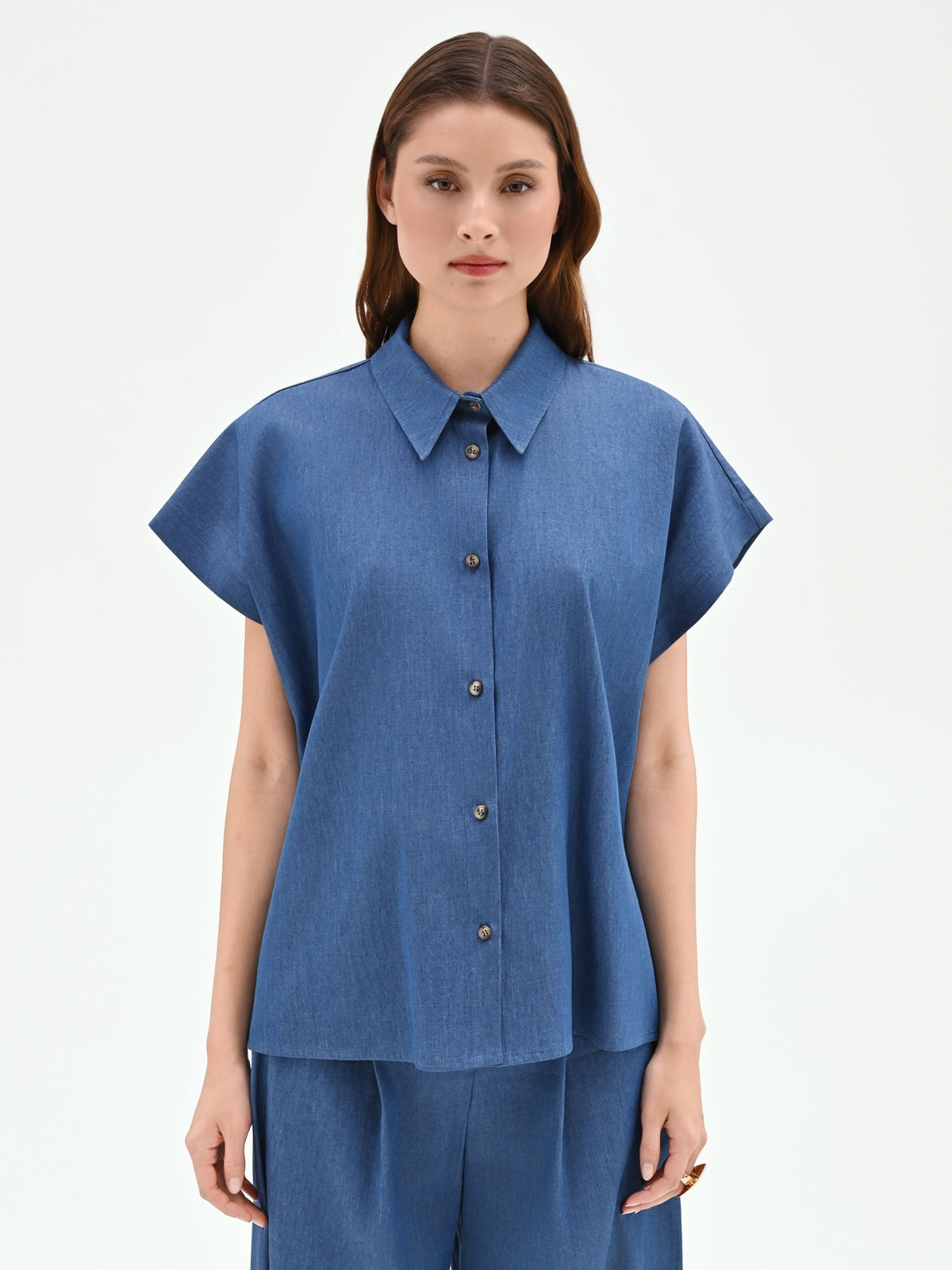 Camicia blu indaco in chambray