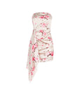 Mini abito rosa con stampa floreale e drappeggio