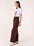 Pantaloni Marrone Cioccolato con Nodo effetto Goffrato