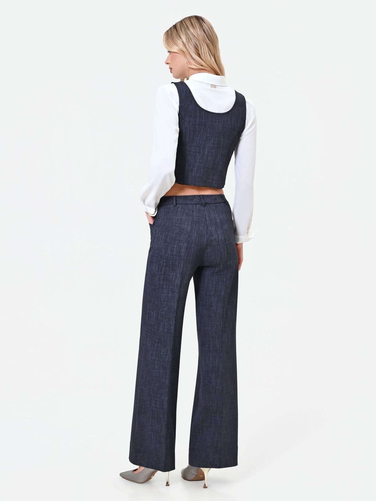 Pantalone blu navy in punto milano effetto denim