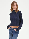 Maglia cropped blu a costine