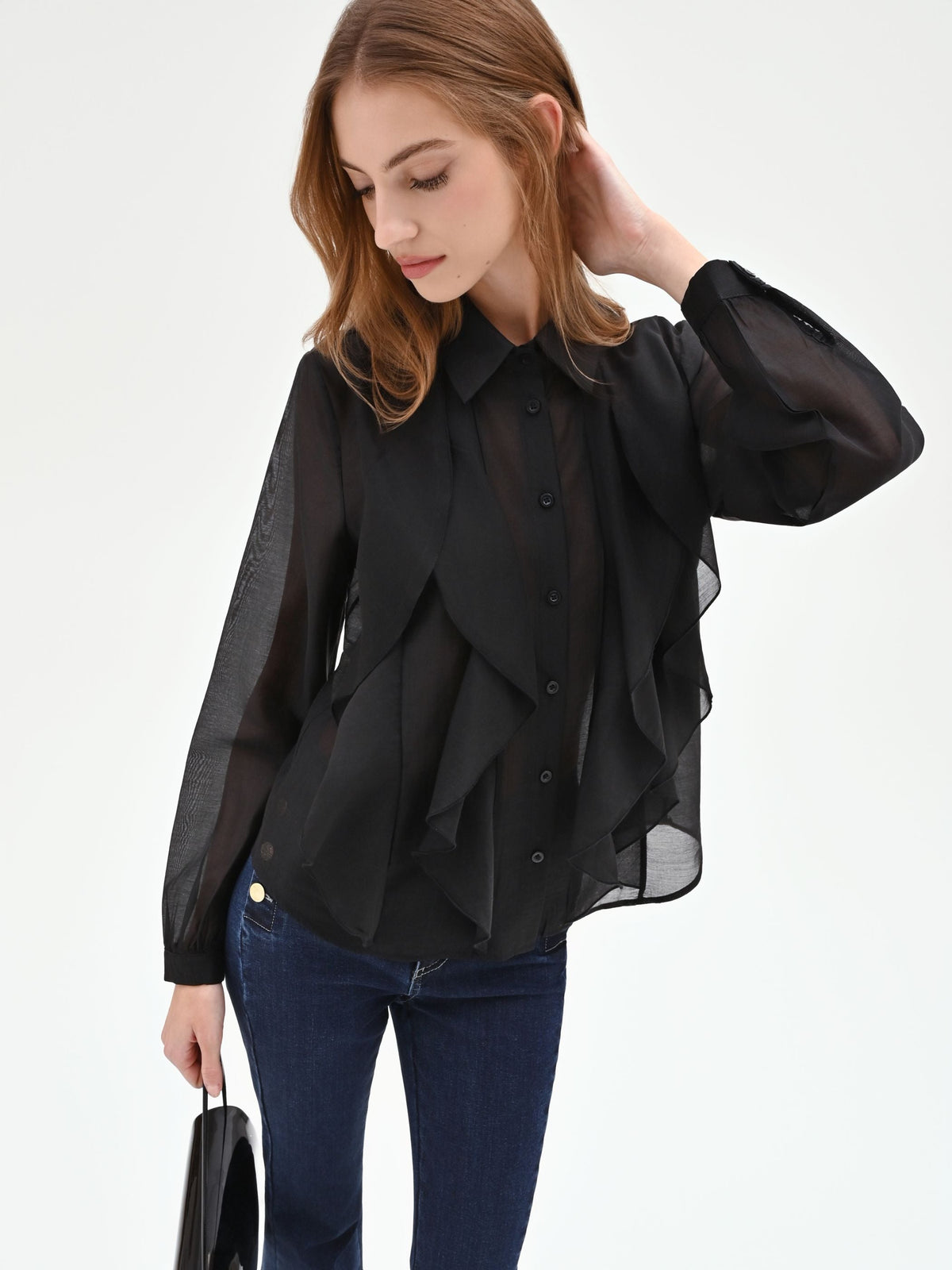 Camicia nera con rouches