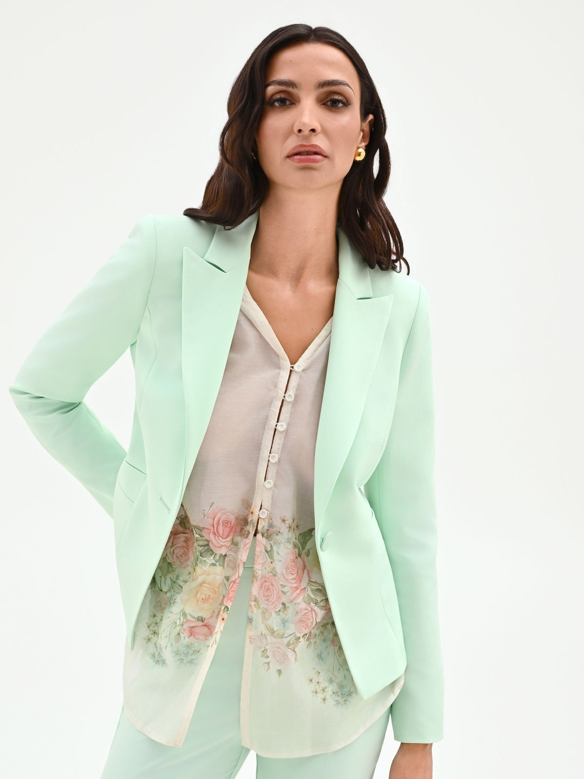 Giacca blazer verde menta con revers a lancia