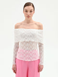 Blusa in pizzo panna bianco con spalle scoperte